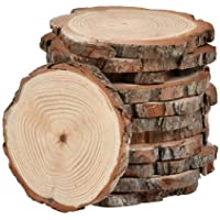 WOWOSS 12PCS Rebanadas de Madera Natural 10-12cm Con Corteza de Árbol- Rodajas de Madera Círculos Non Perforado Para…